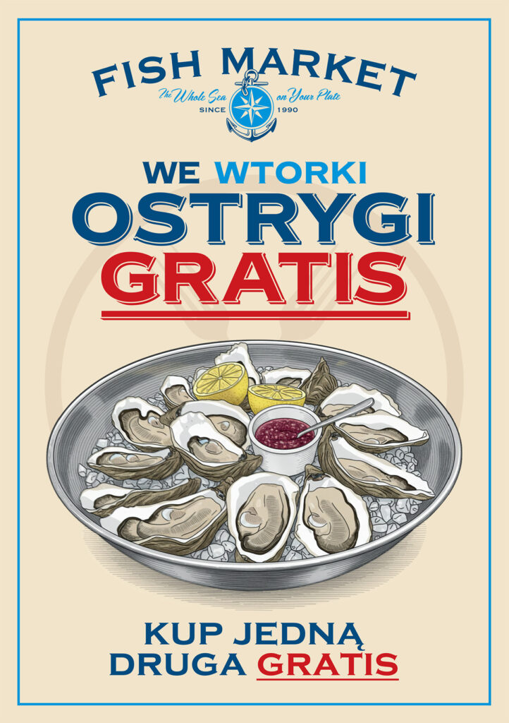 ostrygi gratis wtorek plakat